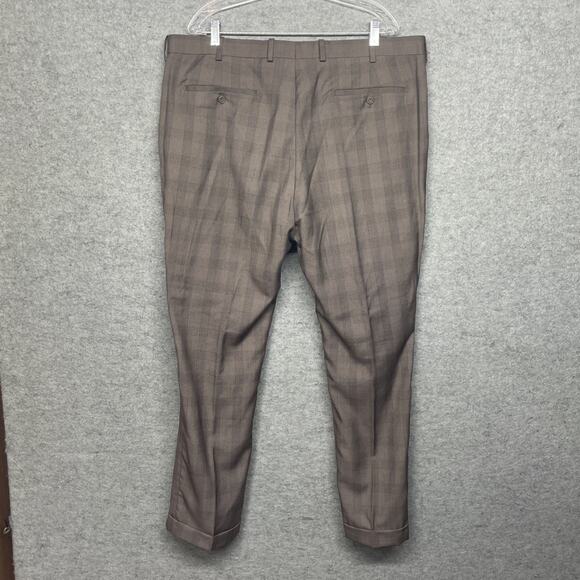 West End Mens 3pc Suit Tan Plaid Check 48L IT Fits US 44L/46L 40W Tapered Pants - Picture 13 of 15